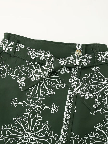 Soyut Baskılı Ceket Mini Etek Takım