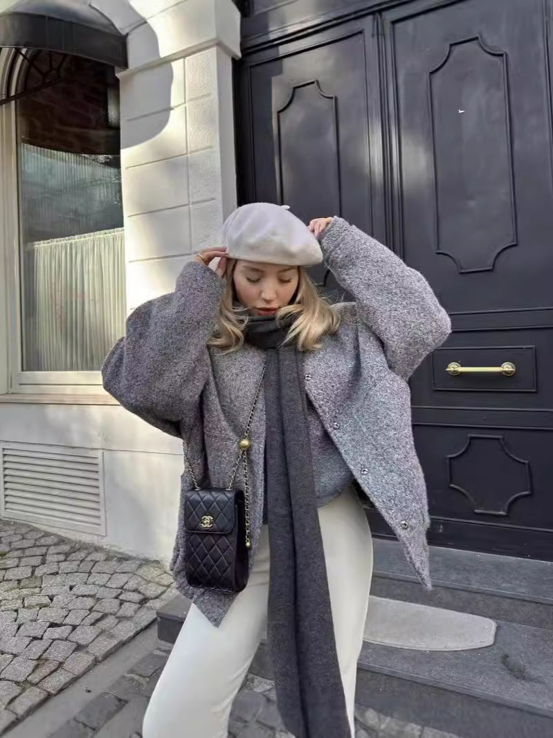 Mazarine Oversize Gri Yün Görünümlü Kaban