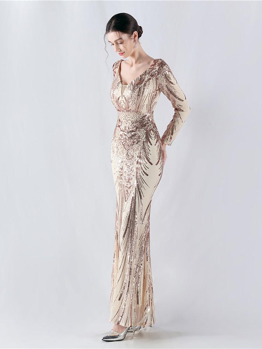 Runa V Yaka Sırtı Açık Maxi Elbise