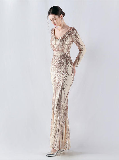 Runa V Yaka Sırtı Açık Maxi Elbise