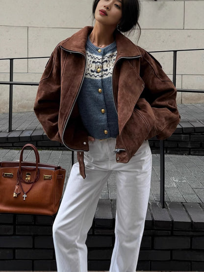 Oversize Süet Görünümlü Kahverengi  Mont