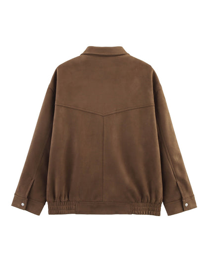 Cep Detaylı Kahverengi Süet Mont