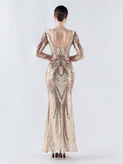 Runa V Yaka Sırtı Açık Maxi Elbise