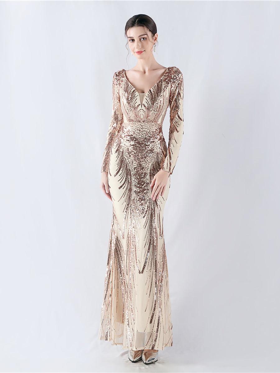 Runa V Yaka Sırtı Açık Maxi Elbise