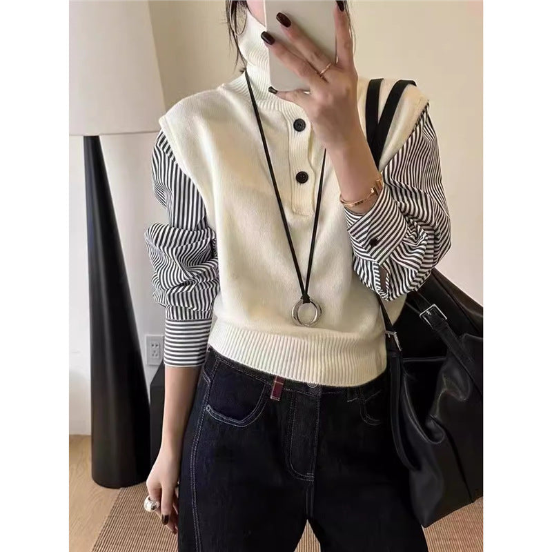 Sweter z kołnierzykiem w blokach kolorów