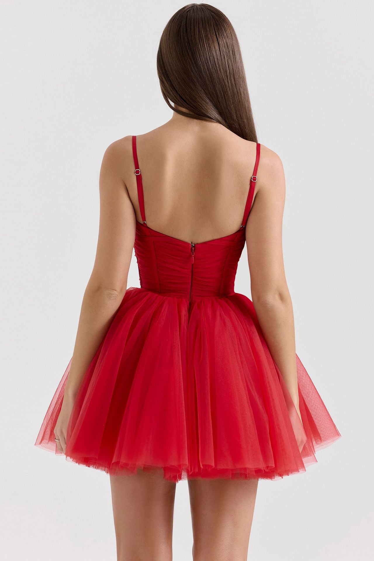 Pretty Fiyonklu Tül Slip Parti Mini Elbise-Kırmızı