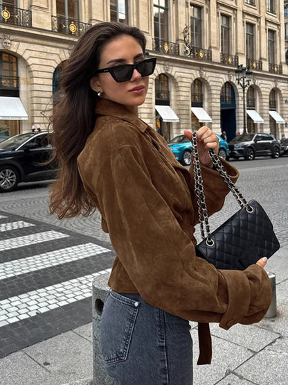 Nerida Camel Süet Kısa Trençkot