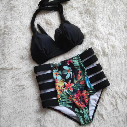 Çizgili Leopar Desenli Bikini