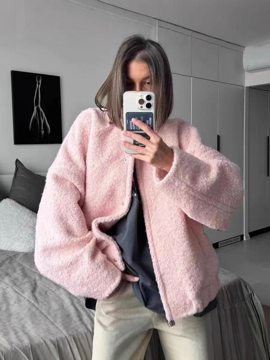 Viveka Oversize Pembe Peluş Mont