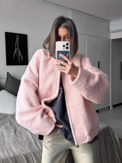 Viveka Oversize Pembe Peluş Mont