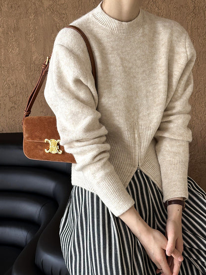 Yuvarlak Yaka Fermuarlı Tasarım Kazak