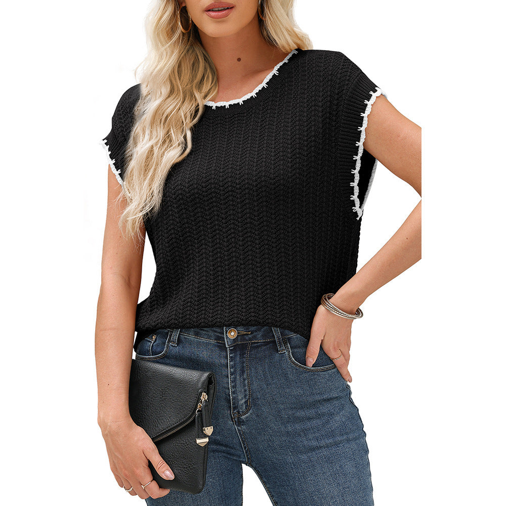 Sweter bez rękawów, prążkowany, z kontrastowym wykończeniem