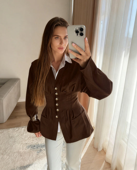 Retro Düğmeli Bluz