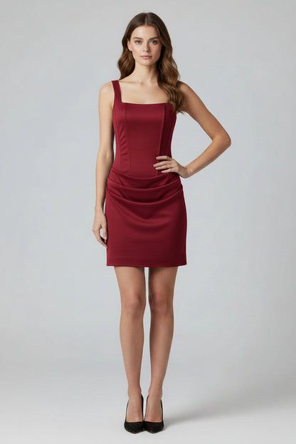 Klera Mini Elbise -Bordo