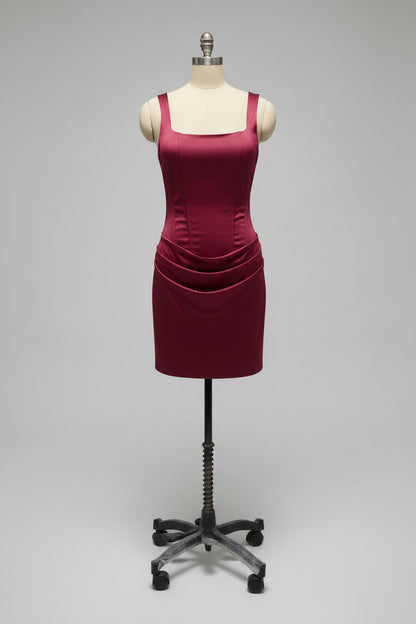 Klera Mini Elbise -Bordo