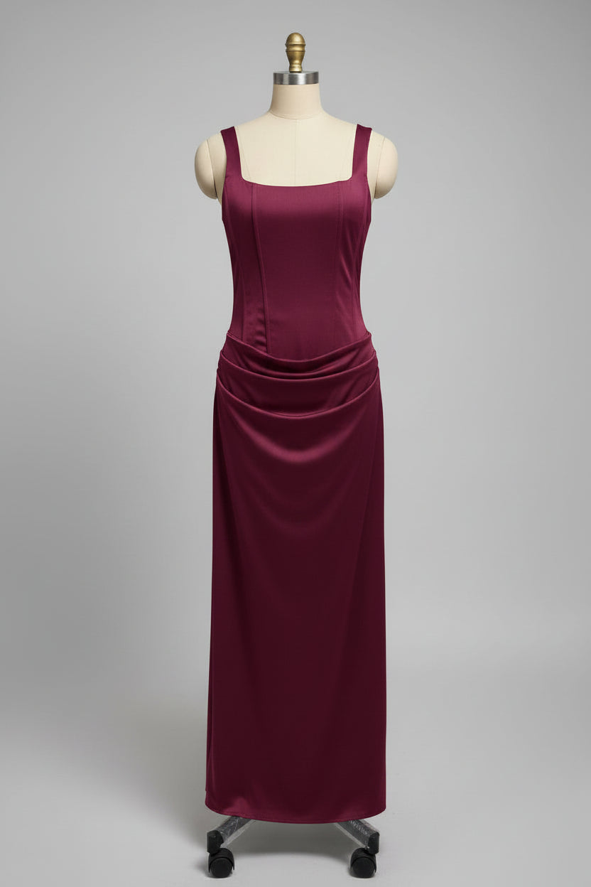 Klera Maxi Elbise -Bordo