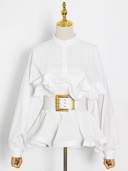 Pileli Volanlı Bluz Üst