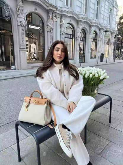 Mazarine Oversize Gri Yün Görünümlü Kaban