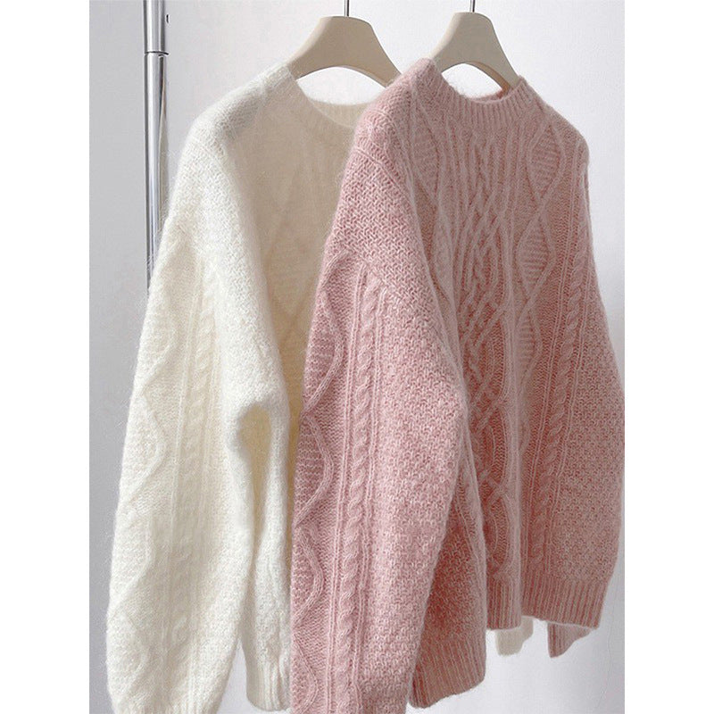 Sweter z okrągłym dekoltem i prostym splotem kablowym