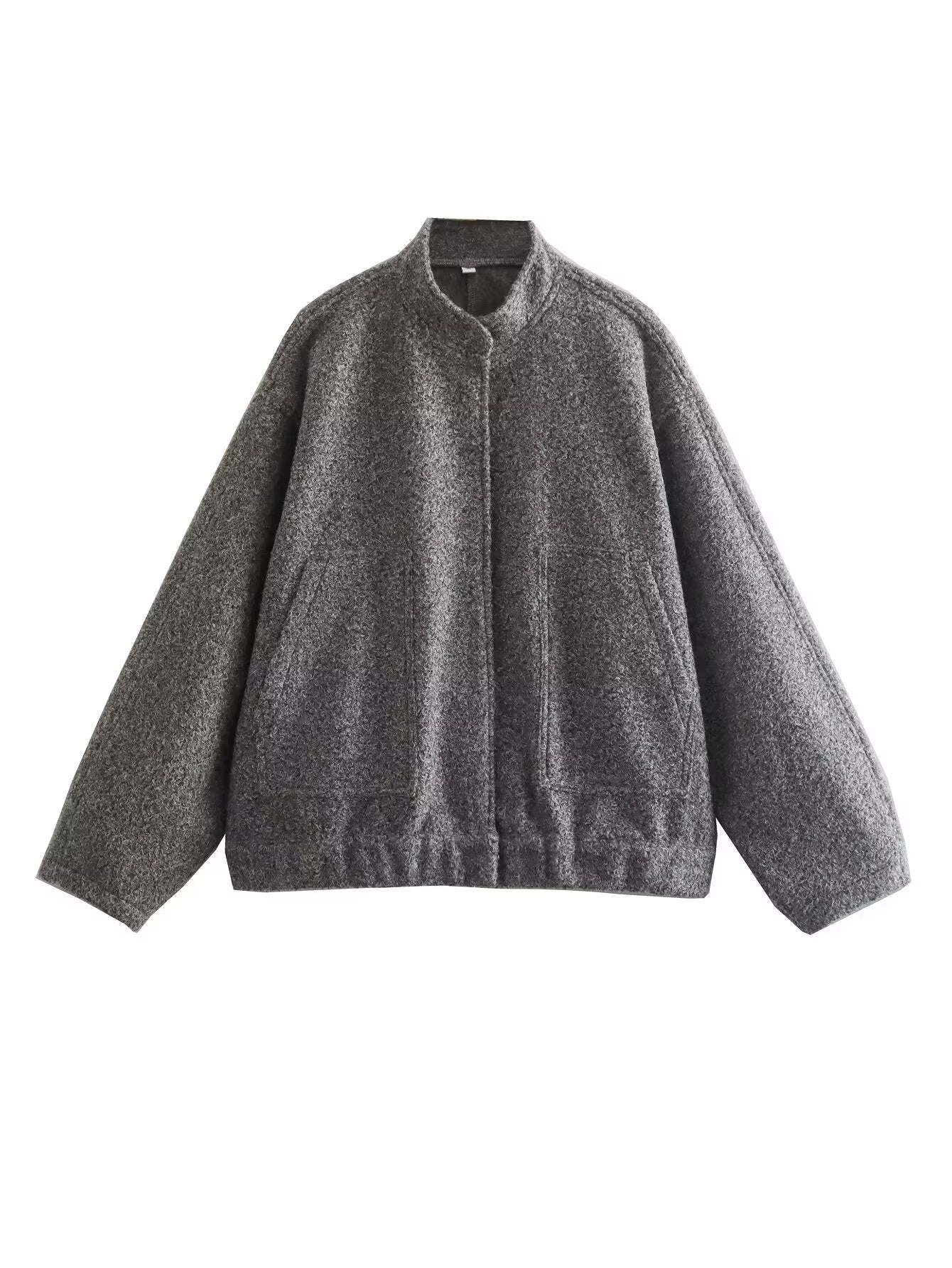 Mazarine Oversize Gri Yün Görünümlü Kaban