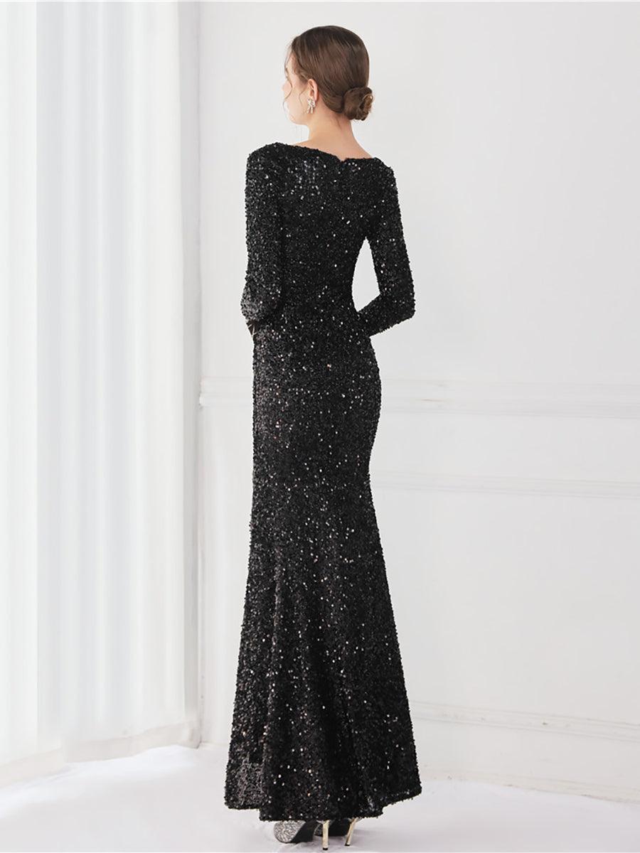 Rosalind Düz V Yaka Payetli Maxi Elbise