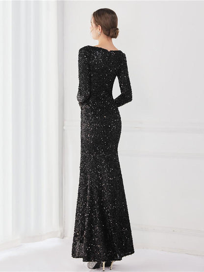 Rosalind Düz V Yaka Payetli Maxi Elbise