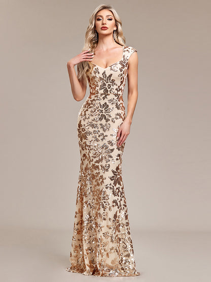 Skinny Pullu Altın Renkli Maxi Elbise