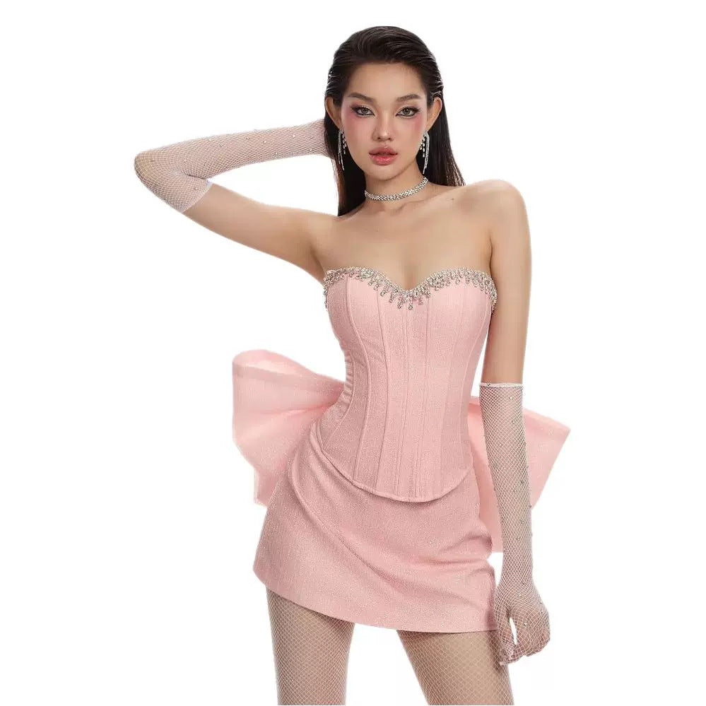 Rhinestone İki Parçalı Mini Elbise