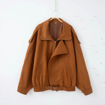 Oversize Süet Görünümlü Kahverengi  Mont