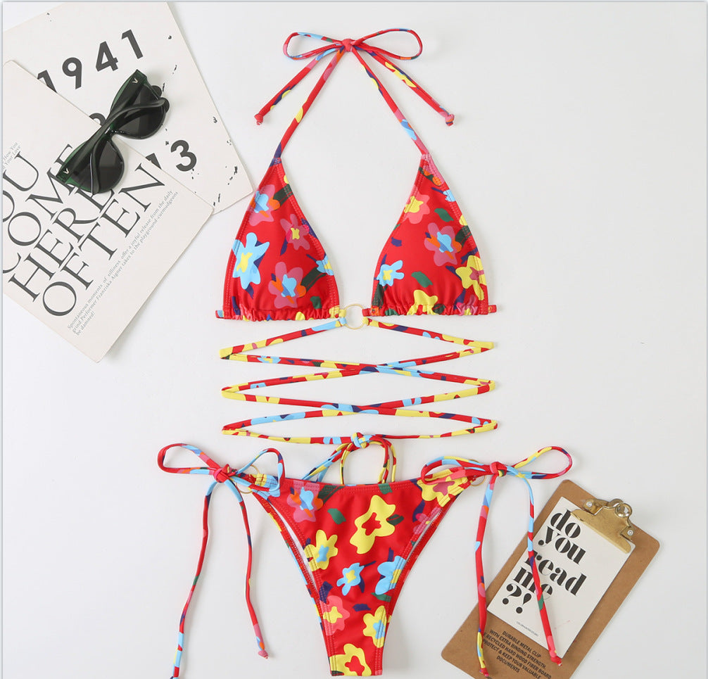 Çok Renkli Baskılı Bağcıklı Bikini
