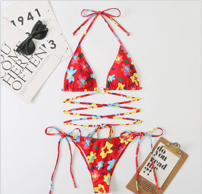 Çok Renkli Baskılı Bağcıklı Bikini