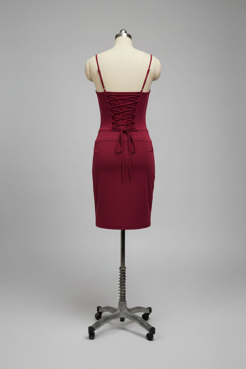 Klera Mini Elbise -Bordo