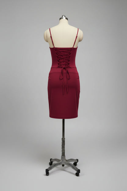 Klera Mini Elbise -Bordo