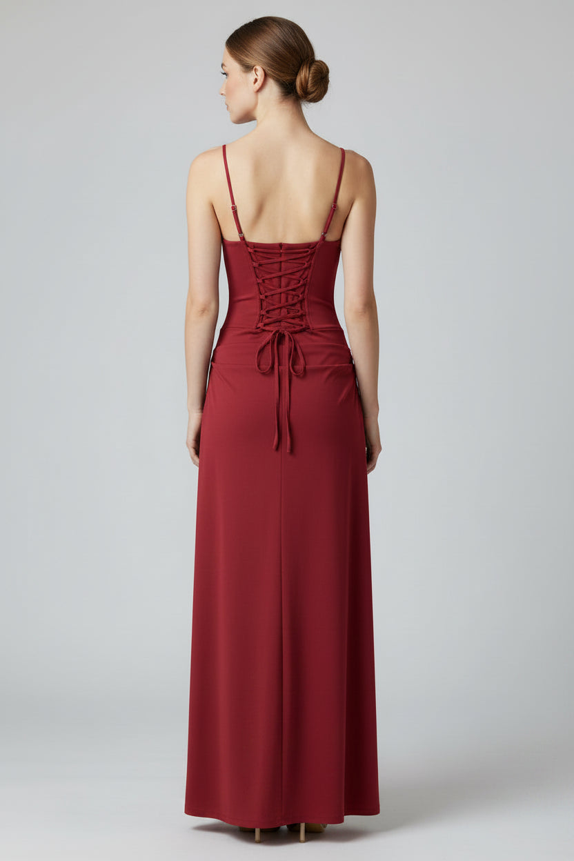 Klera Maxi Elbise -Bordo
