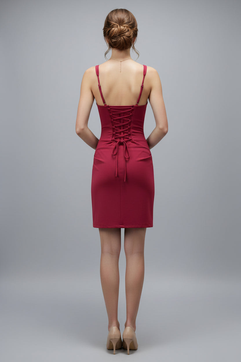 Klera Mini Elbise -Bordo