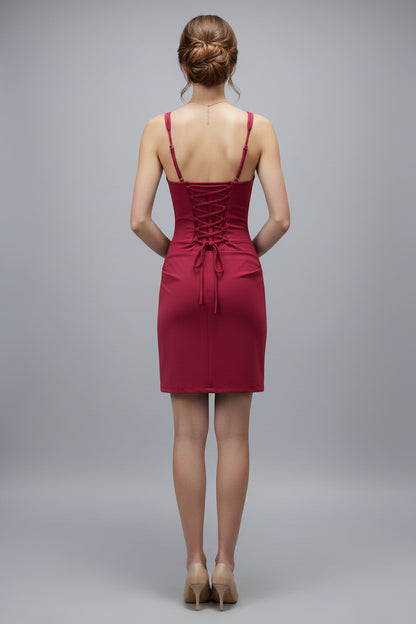 Klera Mini Elbise -Bordo