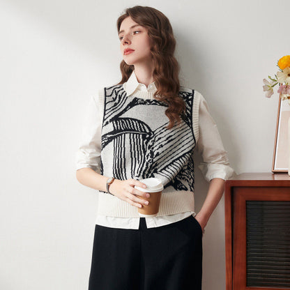 Sweter z kwiatowym wzorem, dzianinowy top i kamizelka