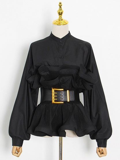 Pileli Volanlı Bluz Üst