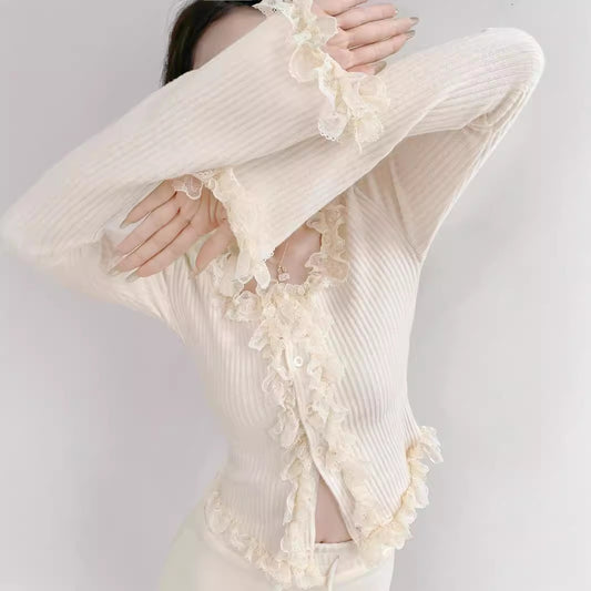 Marul Kenarlı Çan Kollu İnce Üst Ceket