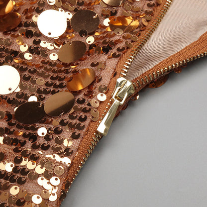 Zev Tek Omuz Asimetrik Payet Maxi Elbise