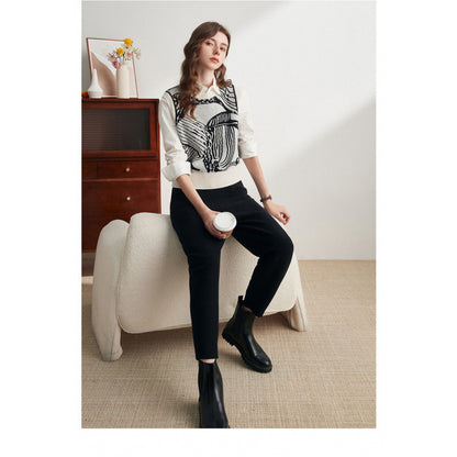 Sweter z kwiatowym wzorem, dzianinowy top i kamizelka