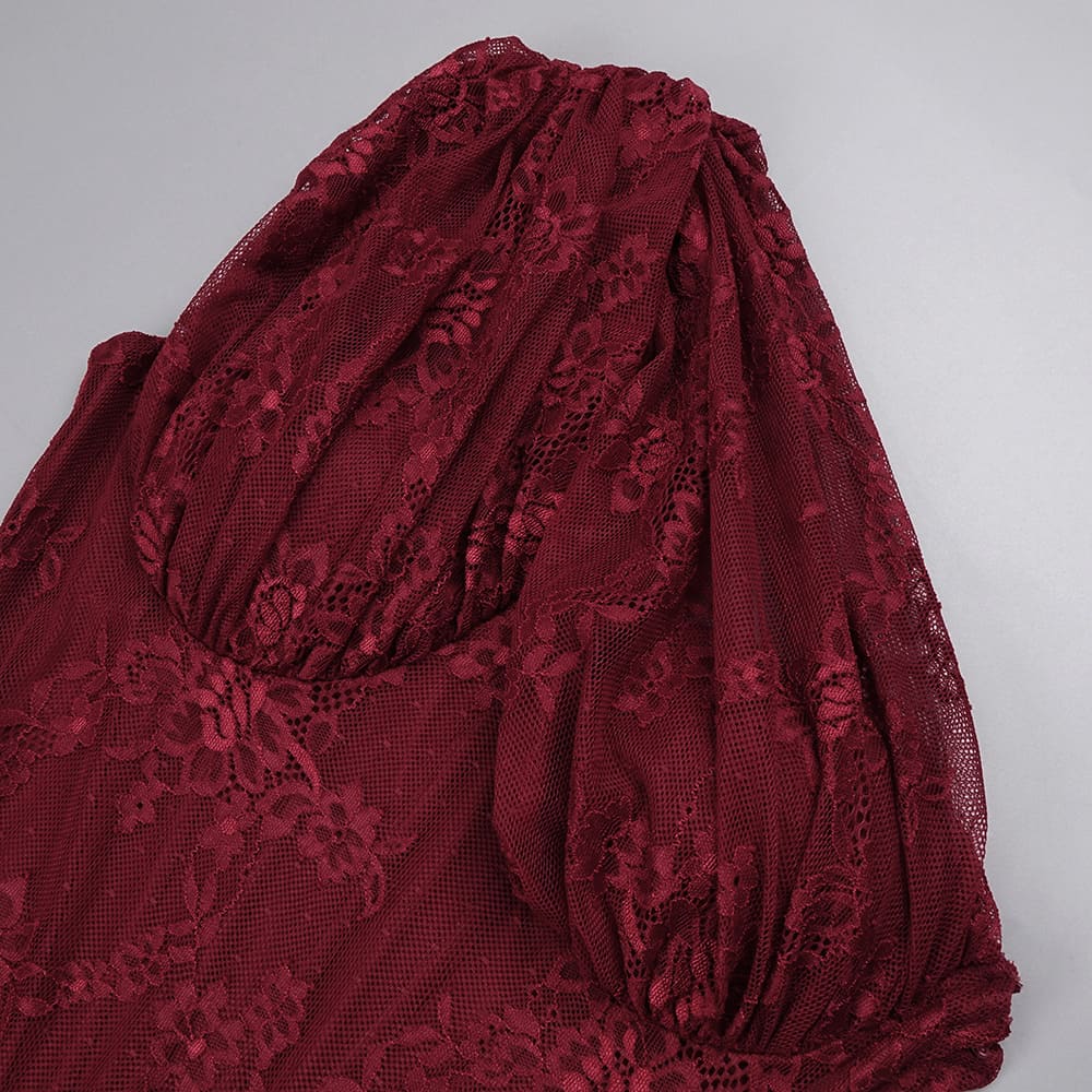 Melisande Tek Omuz Maxi Elbise-Bordo