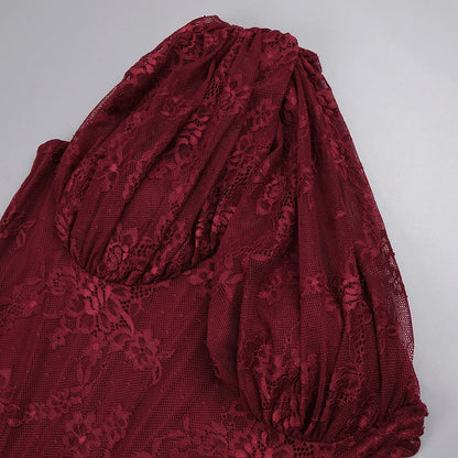 Melisande Tek Omuz Maxi Elbise-Bordo