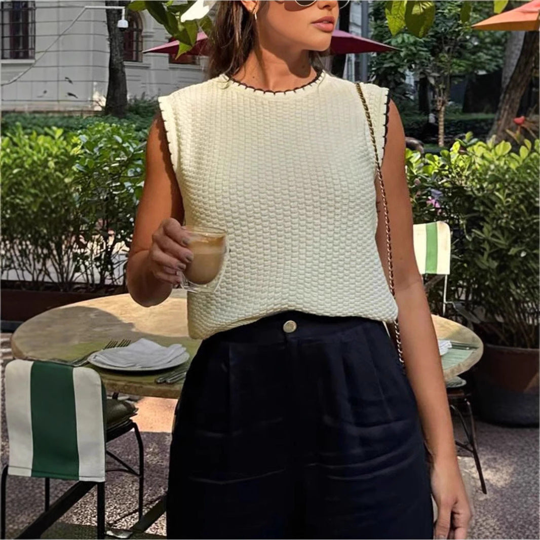 Sweter bez rękawów, prążkowany, z kontrastowym wykończeniem