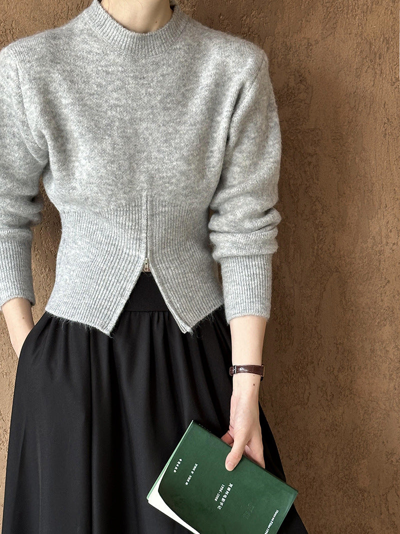 Yuvarlak Yaka Fermuarlı Tasarım Kazak