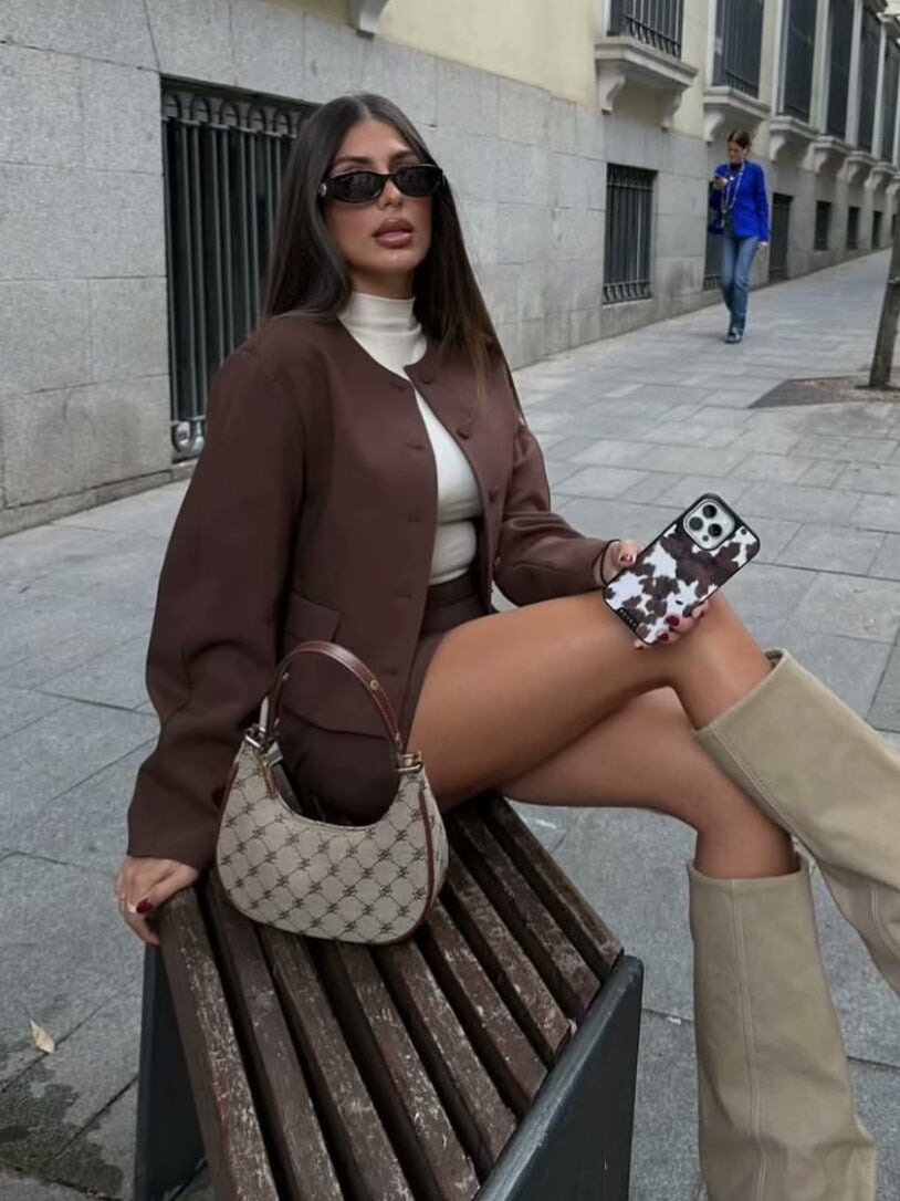 Celestia Minimal Düğmeli Ceket & Etek