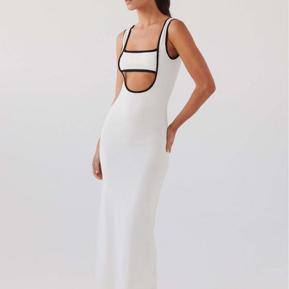 Kontrast Kesim Kesim Maxi Örme Elbise