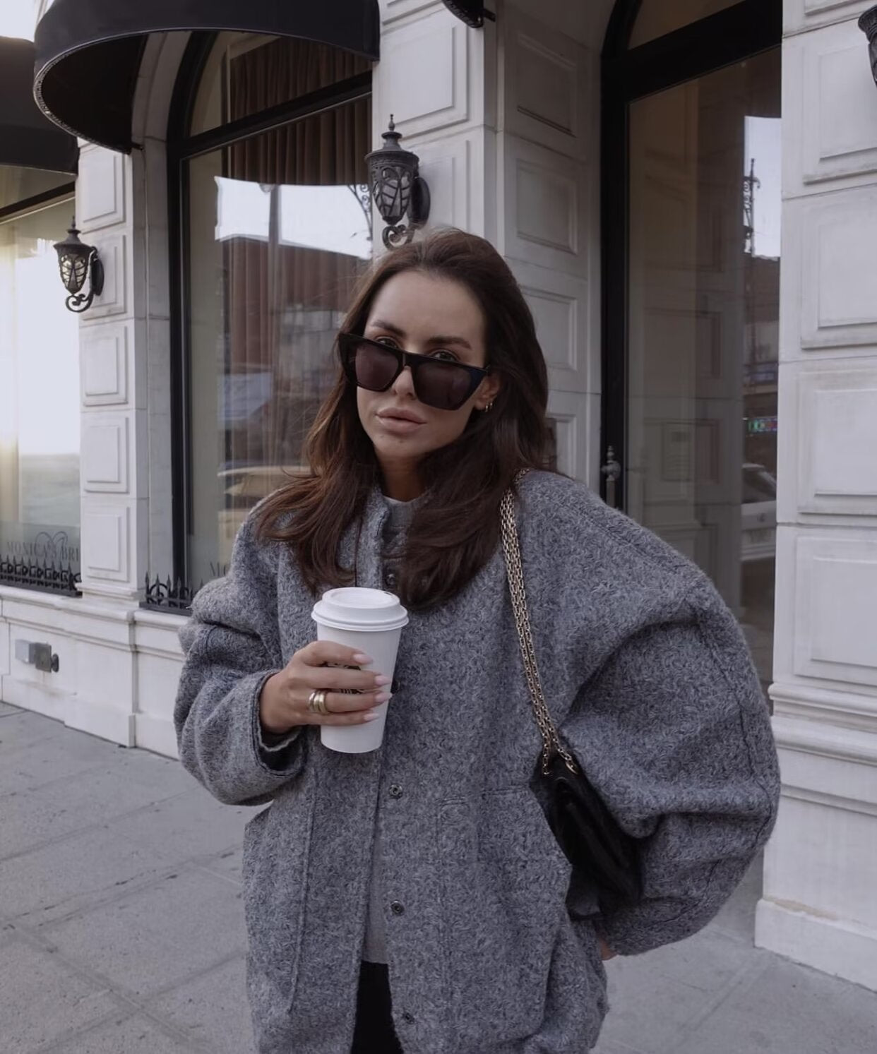 Mazarine Oversize Gri Yün Görünümlü Kaban