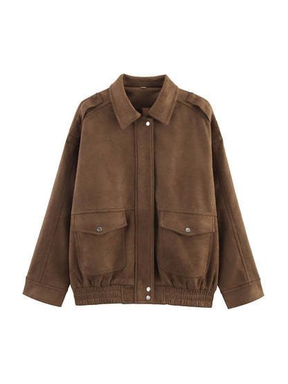 Cep Detaylı Kahverengi Süet Mont