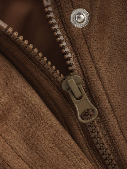 Cep Detaylı Kahverengi Süet Mont